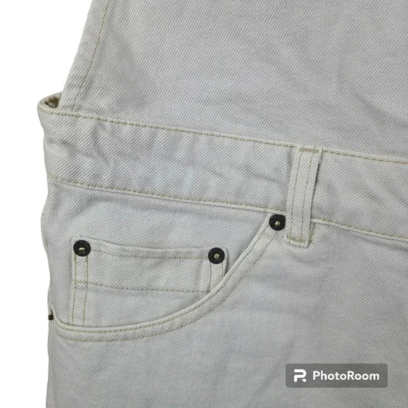 Free People cream colored sun-kissed denim short overalls with fringe leg size10 - Picture 7 of 14